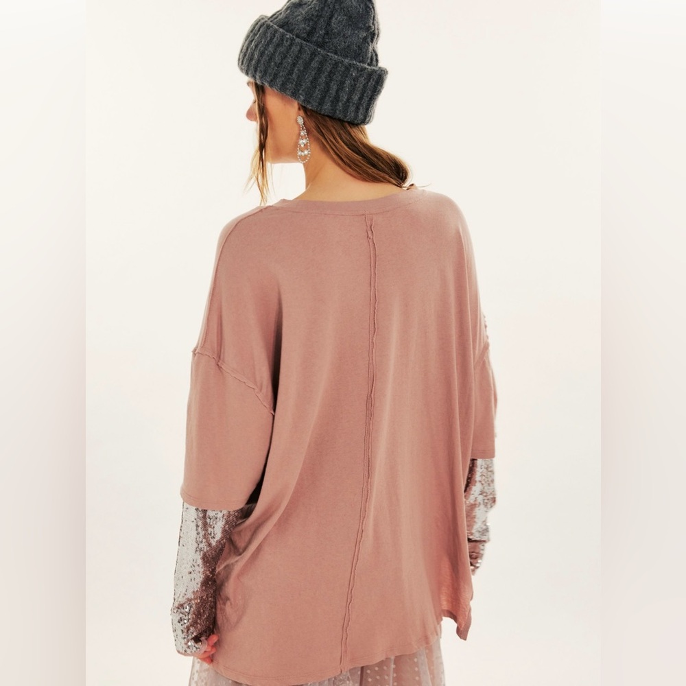 NWT Free People We the Free Nellie sequin twofer long sleeve top- L - Picture 4 of 4